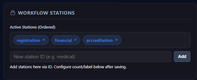 Settings page — Workflow Stations section